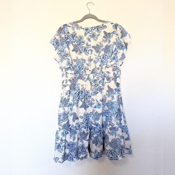 Eliza J Floral Flutter Sleeve Fit & Flare Cotton Dress Blue Size 16 Eyelet - Picture 4 of 9